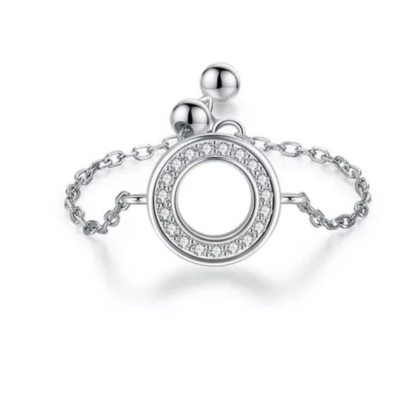 Jewelry - 925 Sterling Silver Platinum Plated CZ O Chain Ring